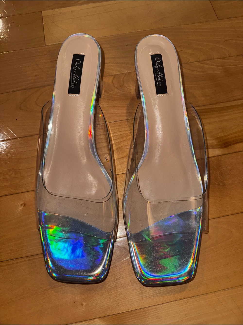 Only Maker Clear Holographic Block Heel Mules | Size 12 | NEW
